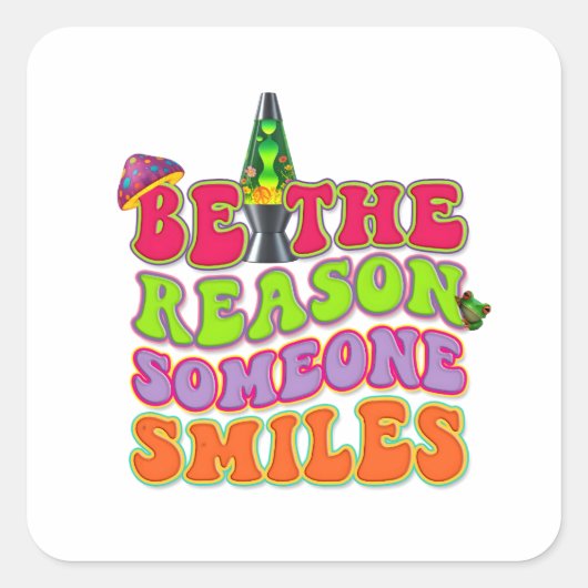 PSYCHEDELIC POSITIVE LAVA LAMP HIPPIE MUSHROOM QUADRATISCHER AUFKLEBER (Vorderseite)