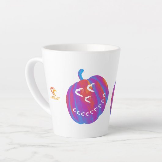 Psychedelic Pumpkin Hearts Latte Tasse (Linke Ecke)