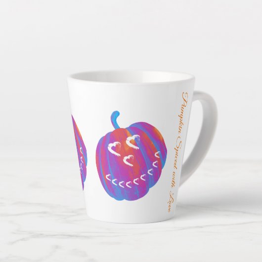 Psychedelic Pumpkin Hearts Latte Tasse (Rechte Ecke)