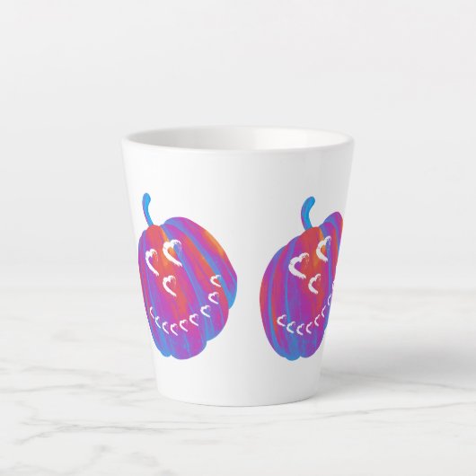 Psychedelic Pumpkin Hearts Latte Tasse (Vorderseite)