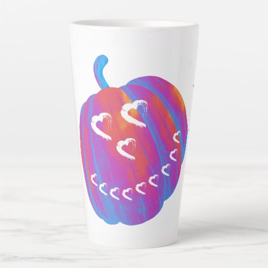 Psychedelic Pumpkin Hearts Latte Tasse (Vorderseite)