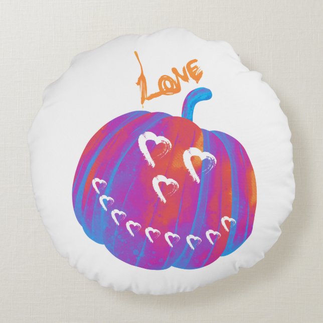 Psychedelic Pumpkin Herz Rundkissen Rundes Kissen (Rückseite)