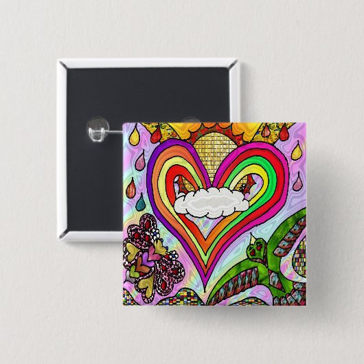 Psychedelic Rainbow Heart Art Print Button (Vorne & Hinten)