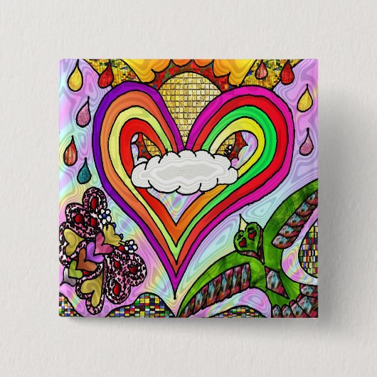 Psychedelic Rainbow Heart Art Print Button (Vorderseite)