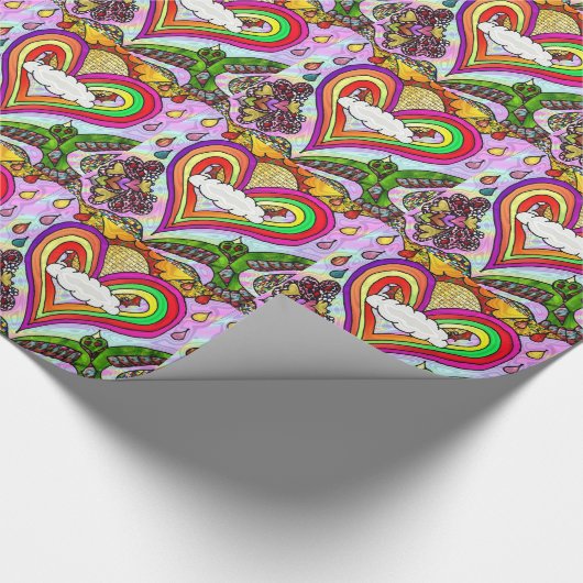 Psychedelic Rainbow Heart Art Print Geschenkpapier (Ecke)