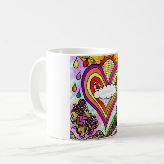 Psychedelic Rainbow Heart Art Print Kaffeetasse (Vorderseite Links)