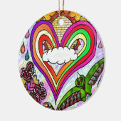 Psychedelic Rainbow Heart Art Print Keramik Ornament (Links)