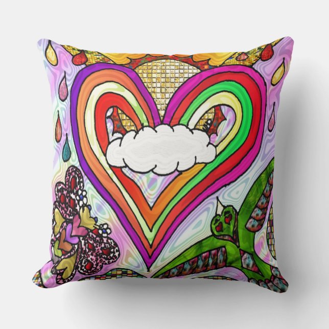 Psychedelic Rainbow Heart Art Print Kissen (Vorderseite)