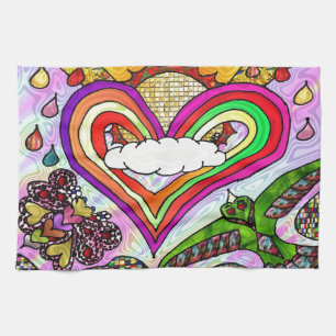 Psychedelic Rainbow Heart Art Print Küchentuch