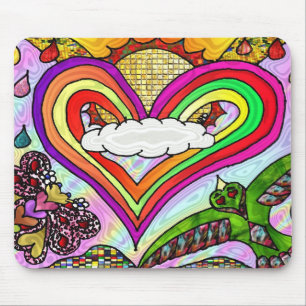 Psychedelic Rainbow Heart Art Print Mousepad