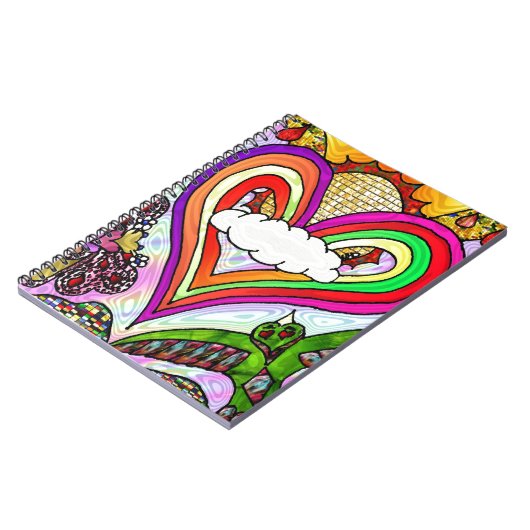 Psychedelic Rainbow Heart Art Print Notizblock (Linke Seite)