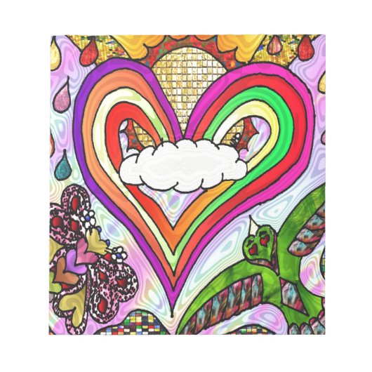 Psychedelic Rainbow Heart Art Print Notizblock (Vorderseite)