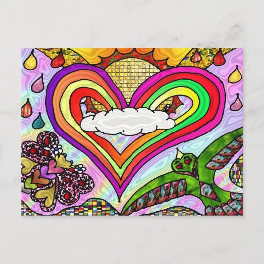 Psychedelic Rainbow Heart Art Print Postkarte (Vorderseite)
