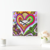 Psychedelic Rainbow Heart Art Print Quadratische Wanduhr (Zuhause)
