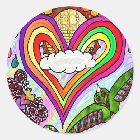 Psychedelic Rainbow Heart Art Print Runder Aufkleber (Vorderseite)