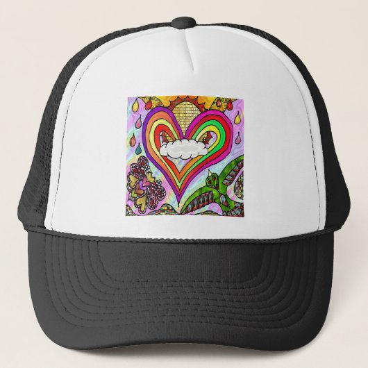 Psychedelic Rainbow Heart Art Print Truckerkappe (Vorderseite)