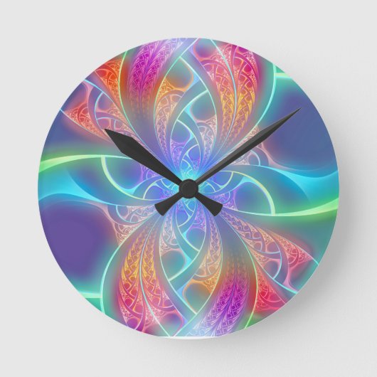 Psychedelic Rainbow Swirls Fractal Pattern Runde Wanduhr (Vorderseite)