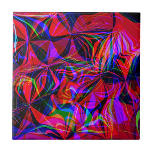 Psychedelic Red Mix Abstrakt Colorful Fliese (Vorderseite)