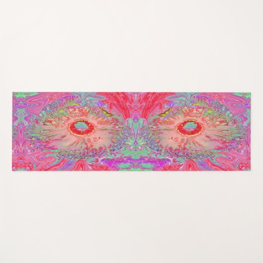 Psychedelic Retro Coral Rainbow Hibiscus Yogamatte (Vorderseite (Horizontal))