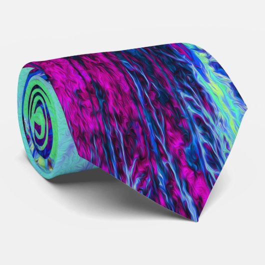 Psychedelic Retro Green und Blue Hibiskus Blume Krawatte (Gerollt)