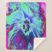 Psychedelic Retro Green und Blue Hibiskus Blume Sherpadecke (Vorderseite)