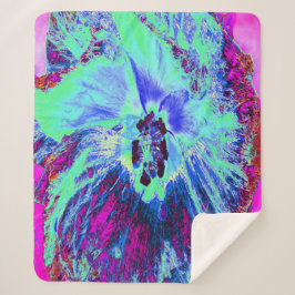 Psychedelic Retro Green und Blue Hibiskus Blume Sherpadecke