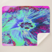 Psychedelic Retro Green und Blue Hibiskus Blume Sherpadecke (Vorderseite (Horizontal))