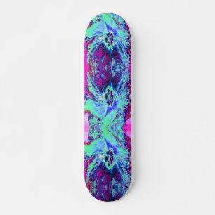 Psychedelic Retro Green und Blue Hibiskus Blume Skateboard