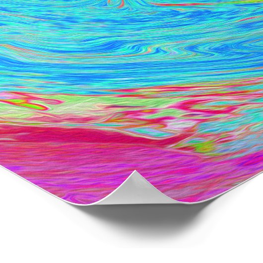 Psychedelic Retro Rainbow Blue Hibiscus Poster (Ecke)