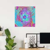 Psychedelic Retro Rainbow Blue Hibiscus Poster (Heimbüro)