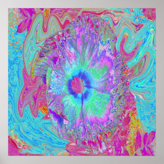 Psychedelic Retro Rainbow Blue Hibiscus Poster (Vorne)