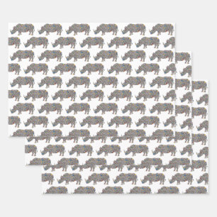 Psychedelic Rhinoceros Geschenkpapier Set