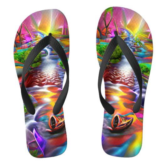 Psychedelic River Landscape Nature Custom Created Badesandalen (Fußbett)