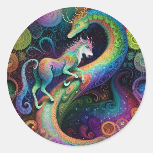 Psychedelic Rounds Dragon Design Runder Aufkleber (Vorderseite)