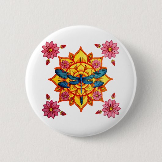 Psychedelic Sacred Geometry Mandala Insect Nature Button (Vorderseite)