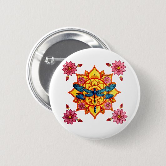 Psychedelic Sacred Geometry Mandala Insect Nature  Button (Vorne & Hinten)