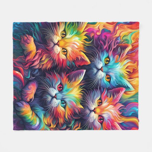 Psychedelic Sassy Kitten Fleecedecke (Vorderseite (Horizontal))