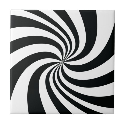 Psychedelic Schwarz-weiß Swirl Cool Trippy Spiral Fliese (Vorderseite)