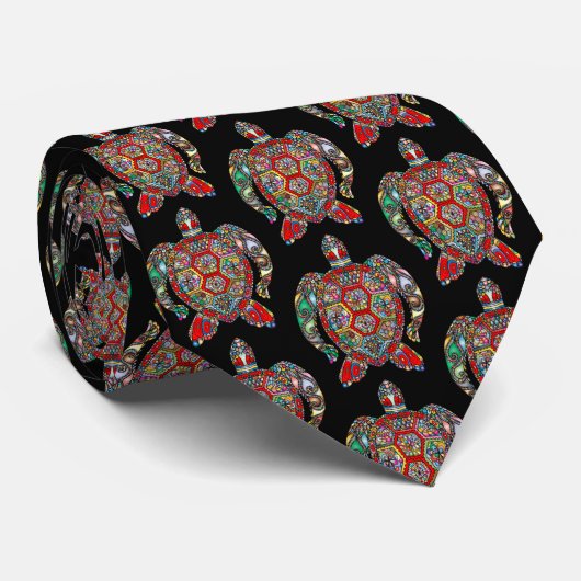 Psychedelic Sea Turtle Art Neck Tie Krawatte (Gerollt)