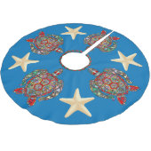 Psychedelic Sea Turtle Art Tree Skirt Polyester Weihnachtsbaumdecke (Schrägansicht)