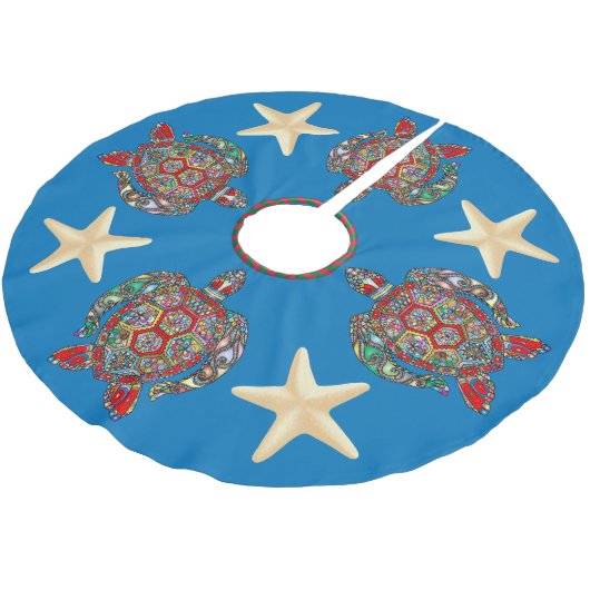Psychedelic Sea Turtle Art Tree Skirt Polyester Weihnachtsbaumdecke (Schrägansicht)