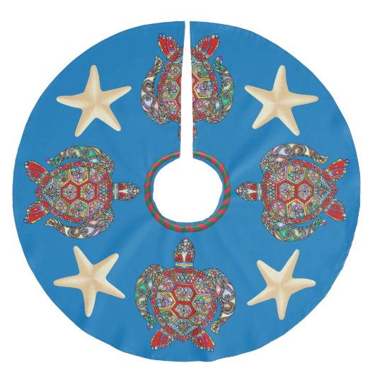 Psychedelic Sea Turtle Art Tree Skirt Polyester Weihnachtsbaumdecke (Vorderseite)