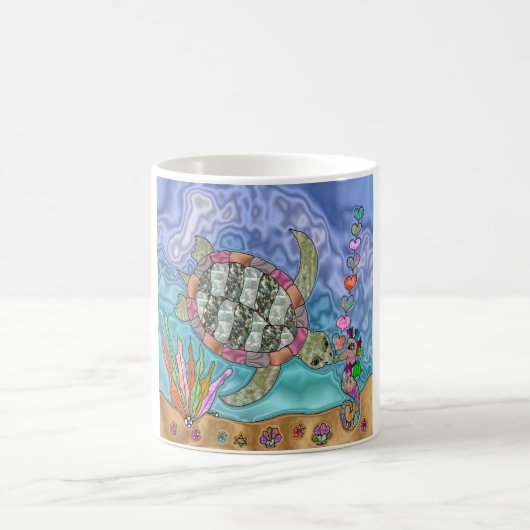 Psychedelic Sea Turtle Seepferd Art Kaffeetasse (Mittel)