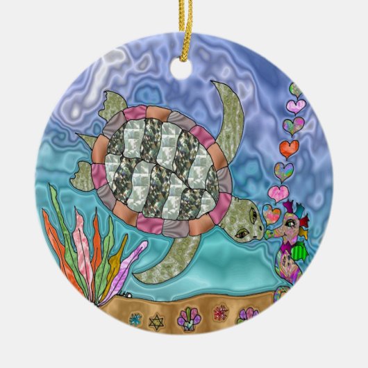 Psychedelic Sea Turtle Seepferd Art Keramikornament (Vorne)