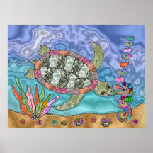 Psychedelic Sea Turtle Seepferd Art Poster