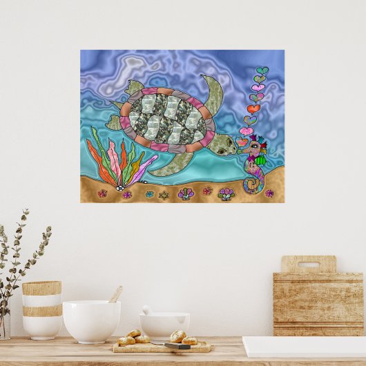 Psychedelic Sea Turtle Seepferd Art Poster (Küche)