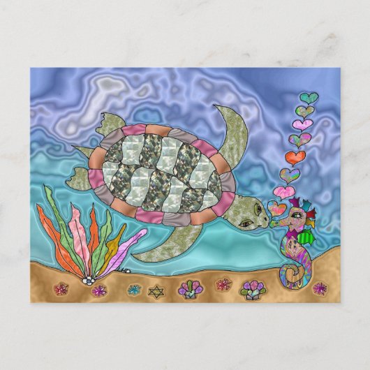 Psychedelic Sea Turtle Seepferd Art Postkarte (Vorderseite)