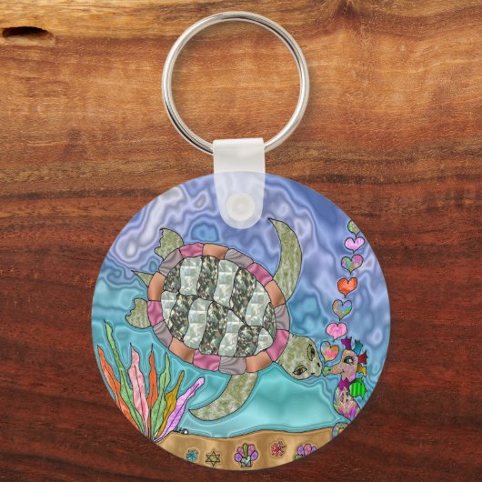 Psychedelic Sea Turtle Seepferd Art Schlüsselanhänger (Vorderseite)