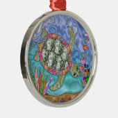 Psychedelic Sea Turtle Seepferd Art Silbernes Ornament (Rechts)