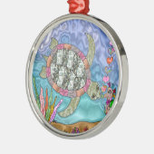 Psychedelic Sea Turtle Seepferd Art Silbernes Ornament (Links)